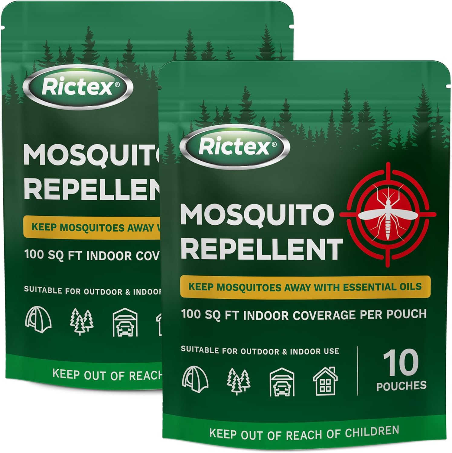 Natural Mosquito Repellent Pouch, Plant Based Essential Oil Bug Repellent for Patio Backyard Camping Porch, No Spray Outdoor Mosquito Control Bags, Citronella Peppermint Lemongrass 2 Pack